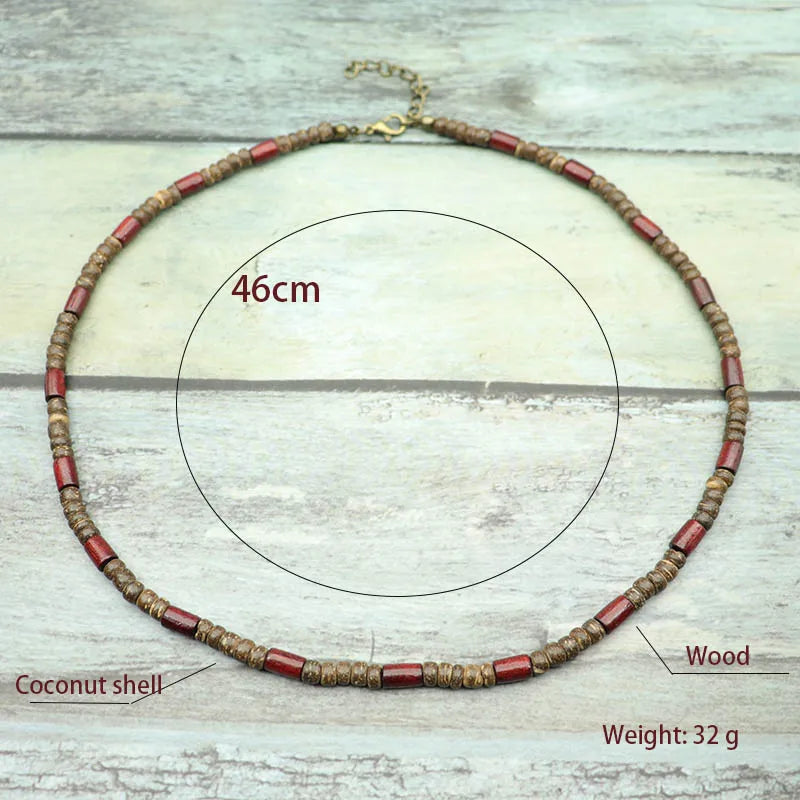 Natural Coconut Husk Necklace for Men Handmade Short Choker Collar - Gift for Him