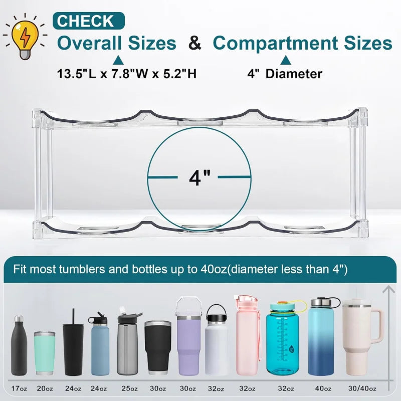Stackable Large Capacity Water Bottle Storage Rack for Kitchen & Living Room Cabinet