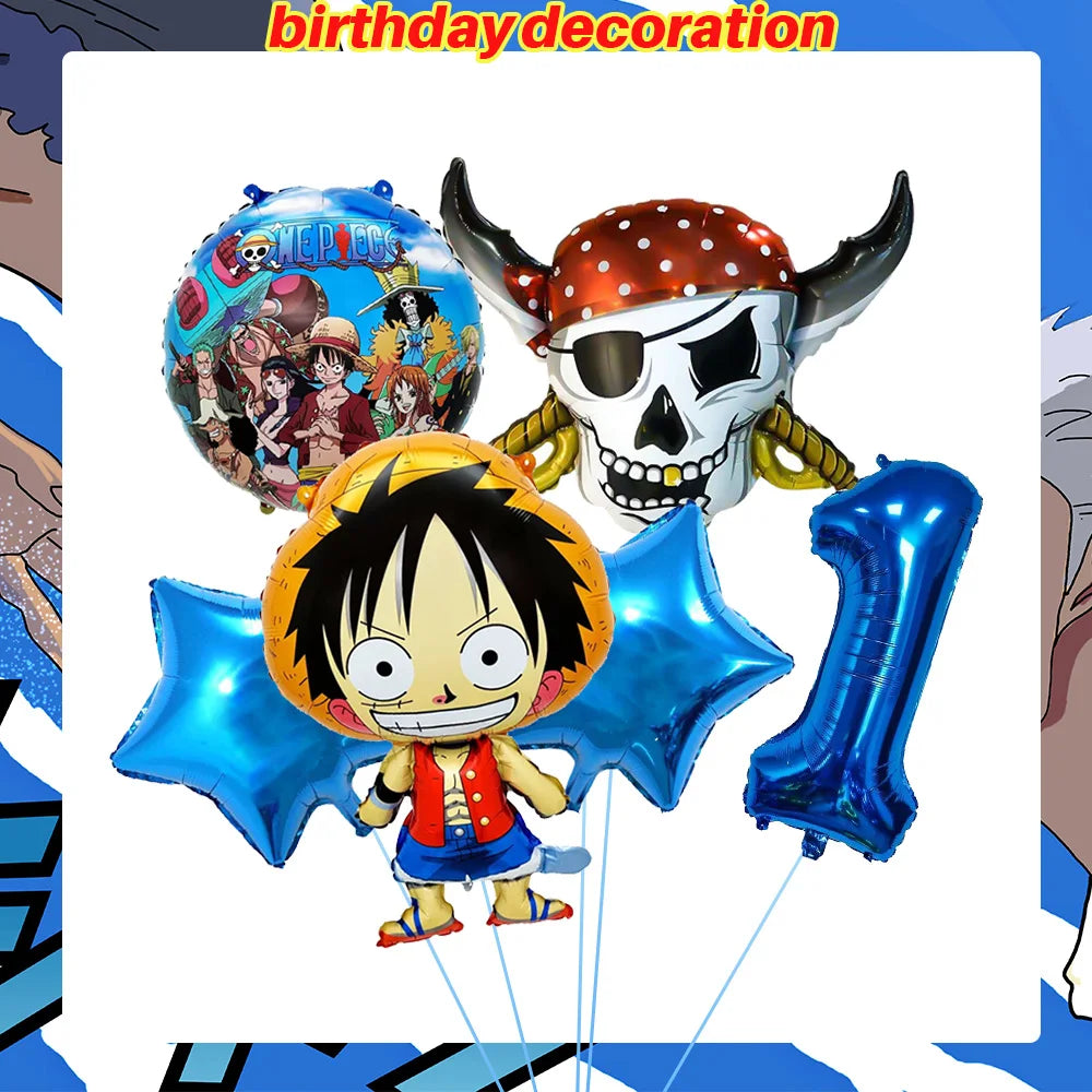 One Piece Birthday Party Decor Set with Plates Banner Balloons Cake Topper