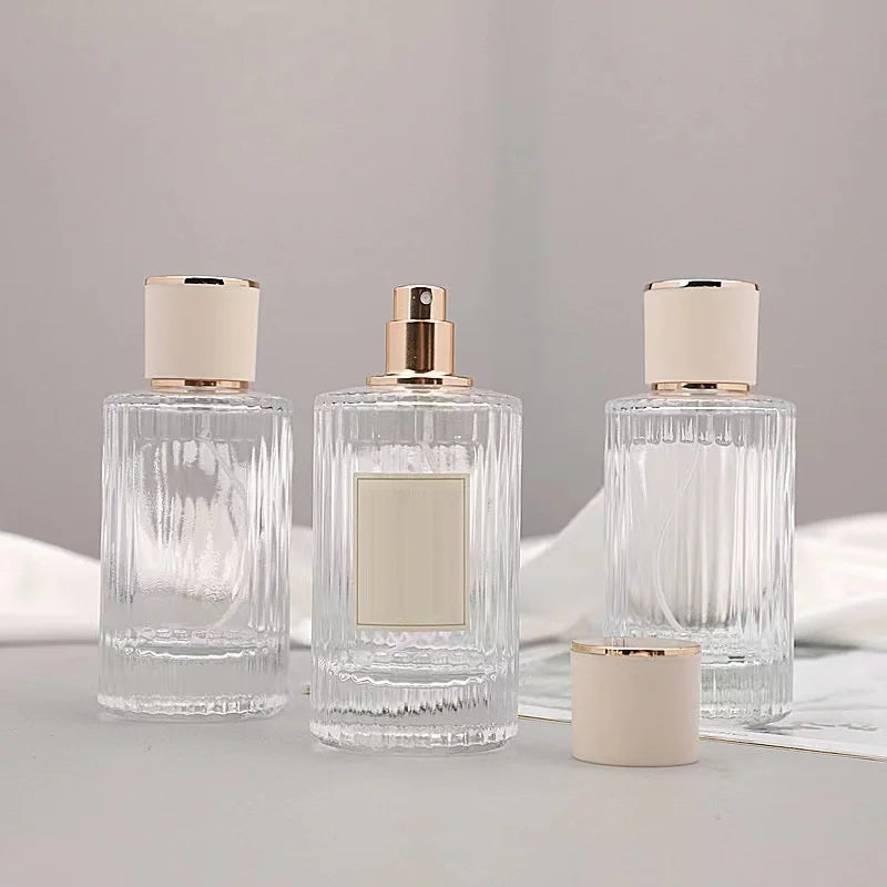 Refillable Glass Perfume Spray Bottle - Clear Striped Dispenser 30ml/50ml