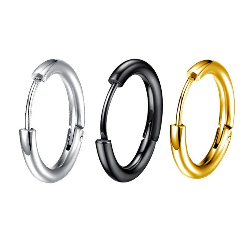 Unisex Punk Hoop Earrings Stainless Steel Round Circle Ear Jewelry