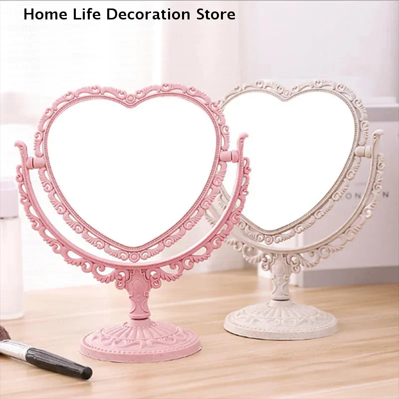 Heart-Shaped Double-Sided Makeup Mirror Portable Vanity Compact for Women