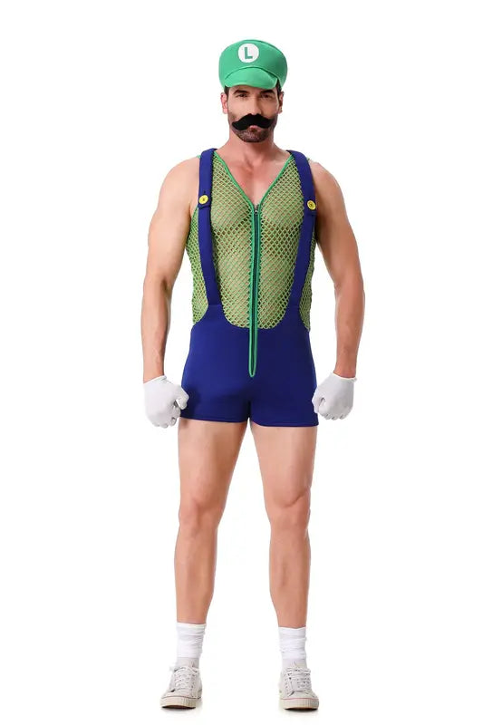 Halloween Cosplay Men's Anime Super Luigi Overalls Jumpsuit Costume for Carnival Party