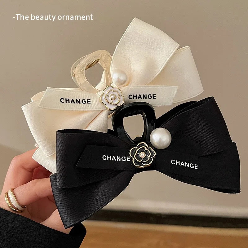Pearl Camellia Bow Hair Clip for Women - Hair Fixing & Bun Styling
