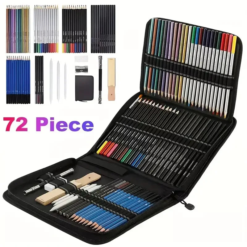 Art Sketching Pencil Set - 72 Piece Drawing & Charcoal Tools for Artists