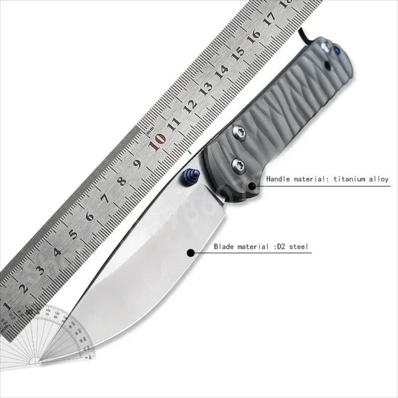 Folding Survival Knife with Titanium Alloy Handle and D2 Steel Blade