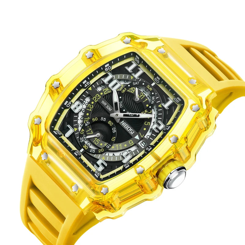 Luxury Skeleton Sports Watch for Men Automatic Quartz Luminous Silicone Strap