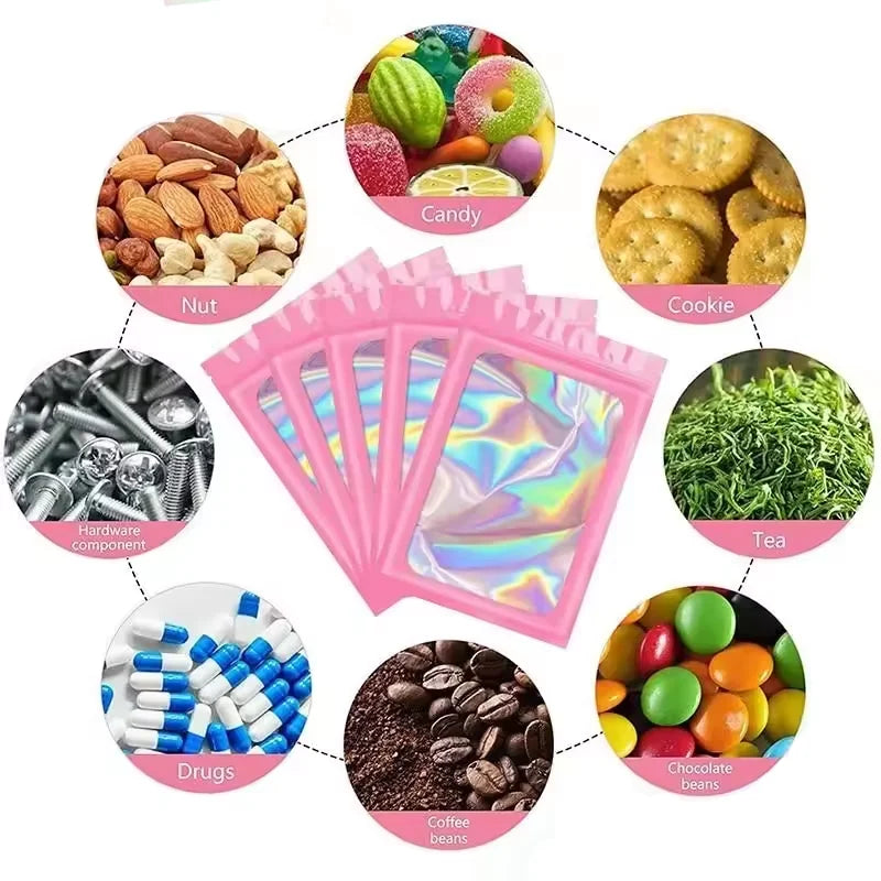 Holographic Ziplock Bags for Jewelry Cosmetics & Food Storage - 100pcs