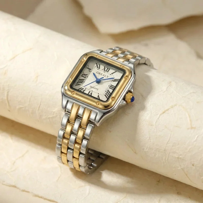 Elegant Square Dial Quartz Women's Watch with Waterproof Stainless Steel Strap