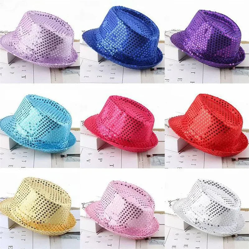 Unisex Glitter Sequin Jazz Hat for Stage Dance Performance Costume