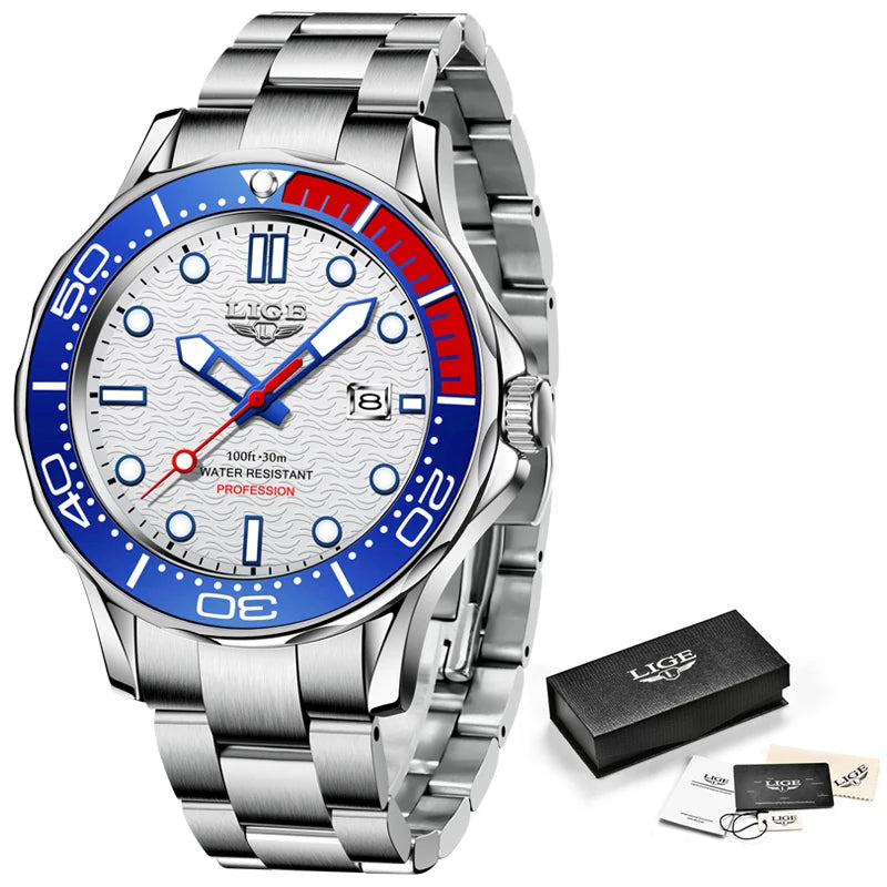 Luxury Men's Dive Watch Waterproof Sport Quartz Watch with Date and Luminous Dial