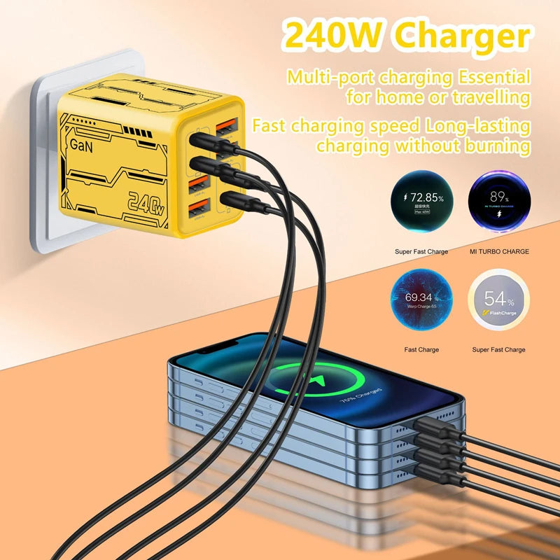 8-in-1 240W Multi-Port USB-C Power Charger Station with Fast PD Charging