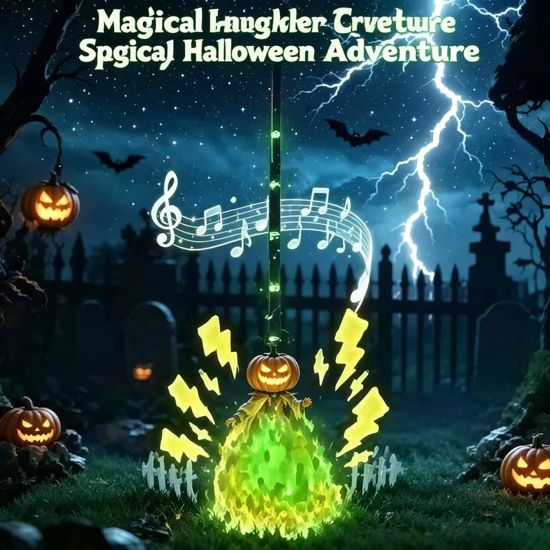 Halloween Animated Witch Broom with Sound & Green Lights - Indoor Decoration Set