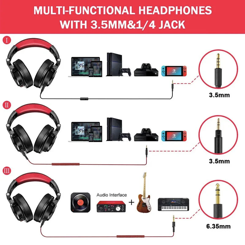 Wired Over Ear HiFi Headphones with Mic Studio DJ Monitoring Headset