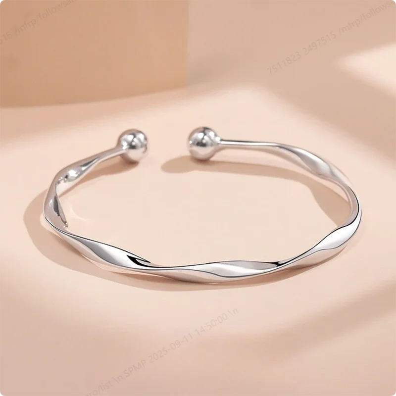 925 Sterling Silver Open Twisted Bangle for Women - Wedding Jewelry