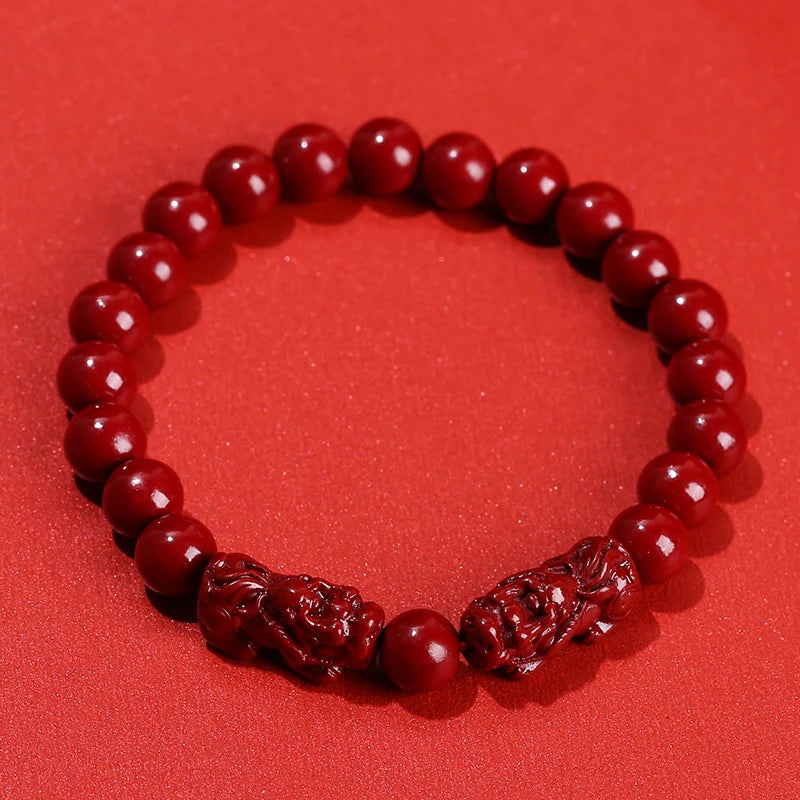 Cinnabar Bead Bracelets for Women Men Lucky Wealth Protection Handmade Jewelry
