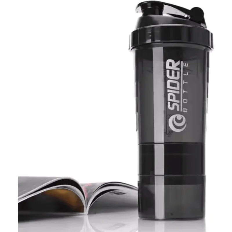 3-Layer Protein Shake Bottle Water Bottle with Mixing Cup for Bodybuilding & Fitness