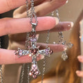 Gothic Pink Cross Necklace for Women Y2K Punk Heart Pendant Jewelry