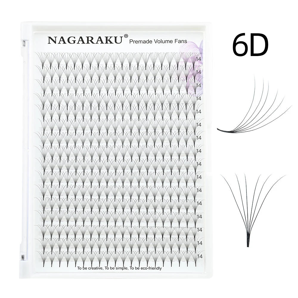 Premade Eyelash Fans - Natural Look, Pointy Base, 5D-10D, 320 Fans