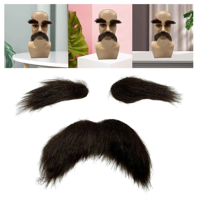 Self-Adhesive Fake Mustache and Eyebrow Set for Halloween & Costume Parties