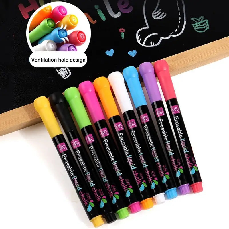 Liquid Chalk Markers for Whiteboards Glass & Surfaces - Vibrant Colors, Erasable & Dust-Free