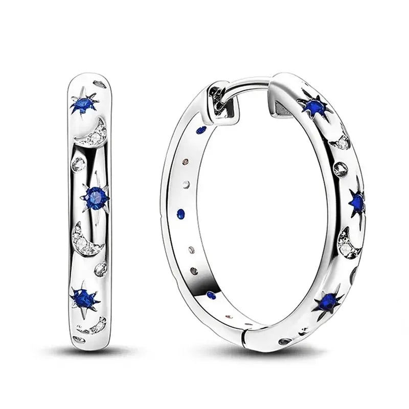 Silver Circle Earrings for Women Star and Moon Jewelry Zirconia Gift