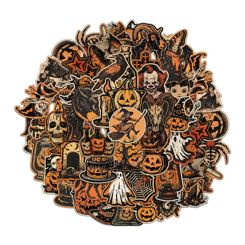 50PCS Waterproof Halloween Stickers Pumpkin Witch Handmade Phone Laptop Luggage Decals
