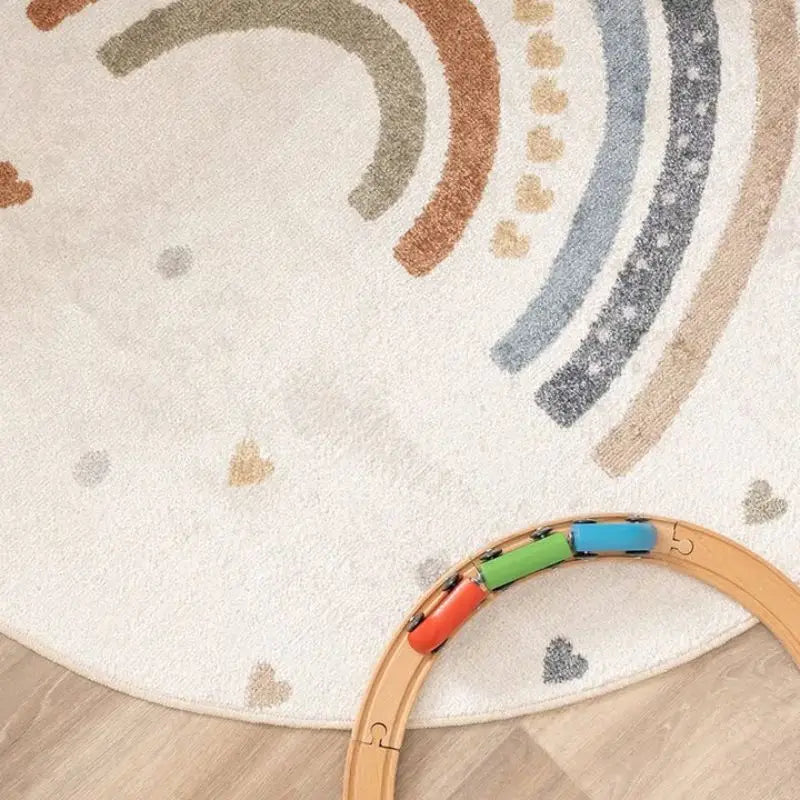 Kids Bedroom Rug Heart Plush Play Mat - Round Fluffy Nursery Carpet for Children