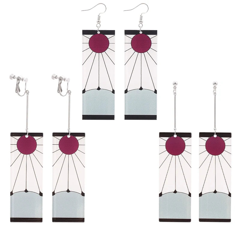 Anime Demon Slayer Earrings Sun Goddess Pattern Tanjiro Cosplay Charm Jewelry