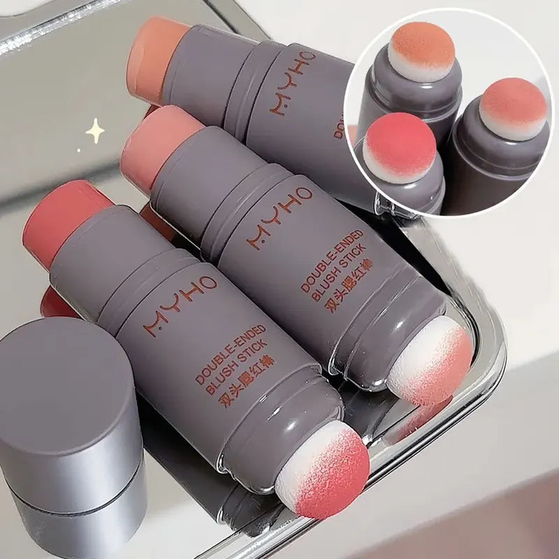 Double-Ended Blush Stick for Natural Long-Lasting Matte Face Makeup