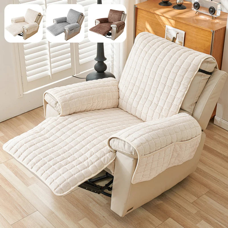 Recliner Sofa Protector Cover with Armrest Pockets - Non-Slip, Waterproof, Plush