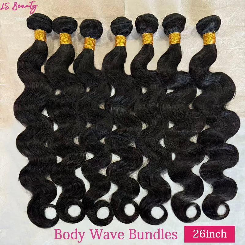 Brazilian Virgin Hair Extensions - Natural Color Body Wave Bundles 22-26 Inches