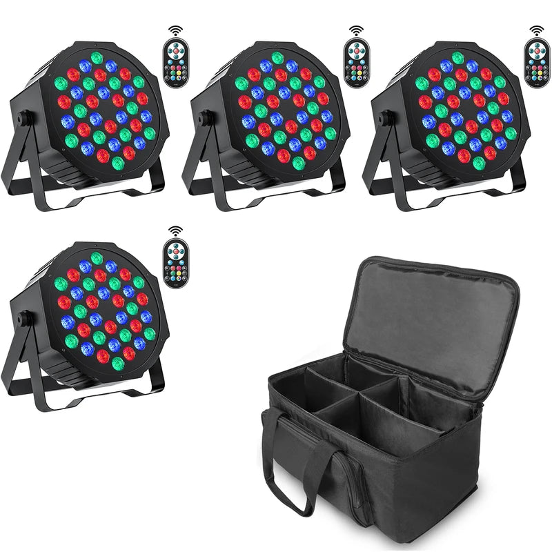 4-Pack RGB LED Stage Lights with Bag, DMX512, Voice & Remote Control