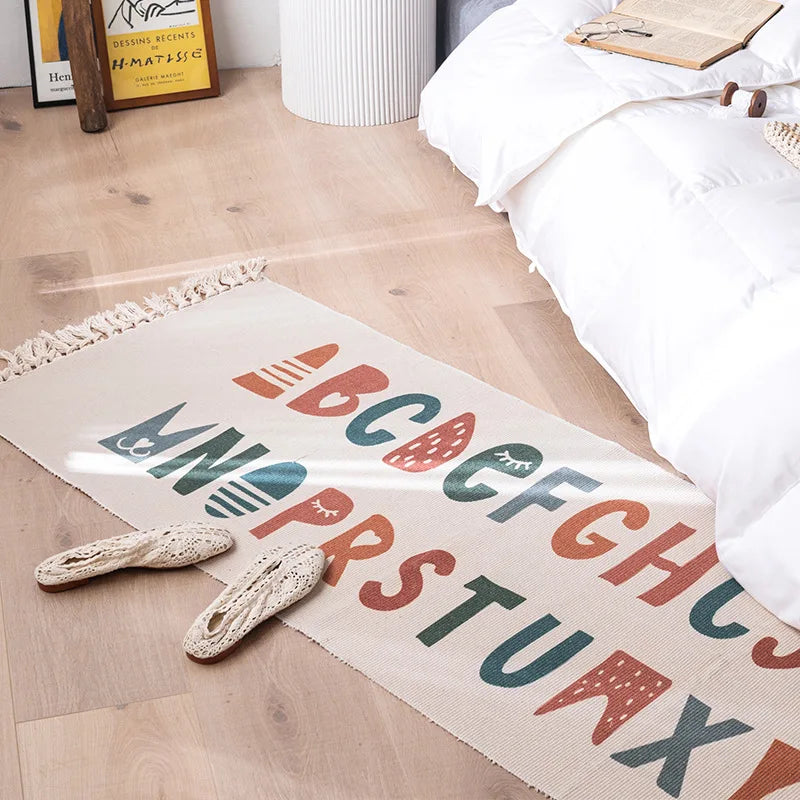 Boho Cotton Linen Rug 60x180cm with Tassels - Handwoven Floor Decor Carpet