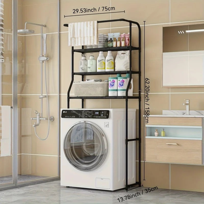 Multi-Layer Metal Bathroom Storage Rack with Toilet Paper Holder - Balcony Washing Machine Shelf