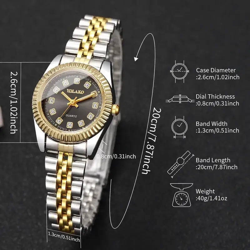 Luxury Women’s Quartz Watch with Rhinestones and Stainless Steel Band - Multiple Colors