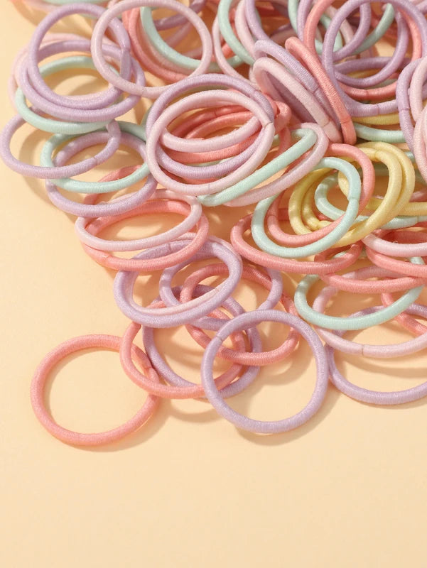 100 Pcs Colorful Nylon Rubber Hair Ties - Elastic Band for Baby Girls & Kids