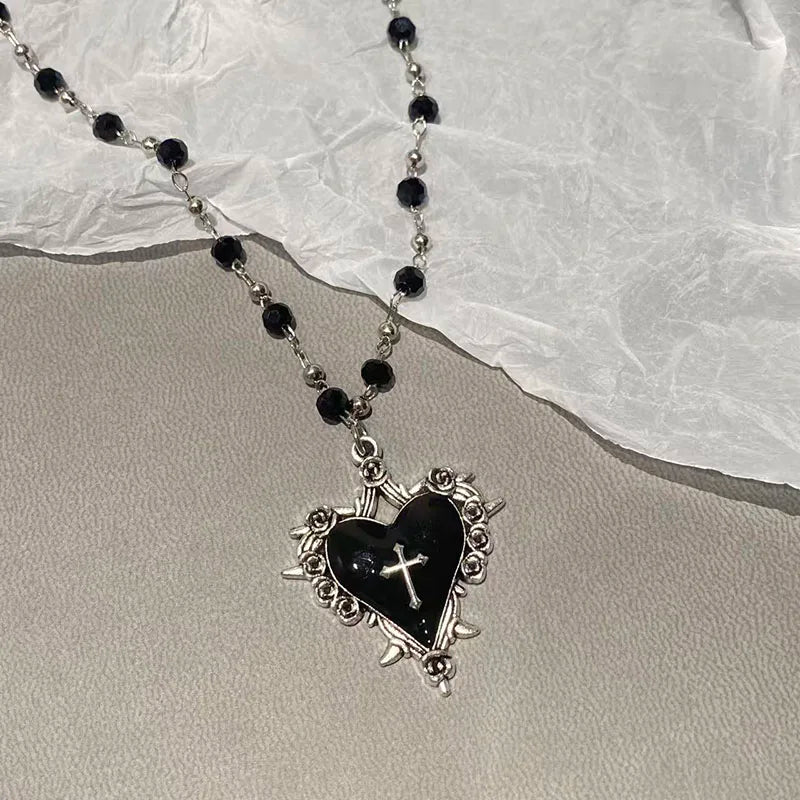 Halloween Gothic Bat Cross Pendant Necklace Y2K Punk Dark Jewelry Gift