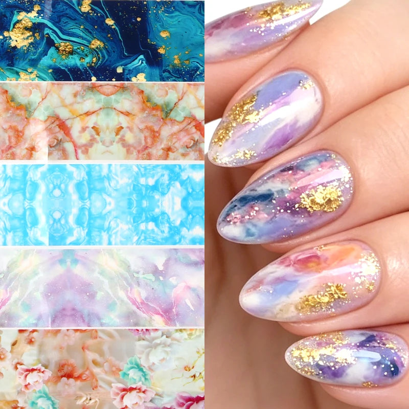 10pcs Marble Nail Foil Transfer Stickers Watercolor Geometric Nail Art