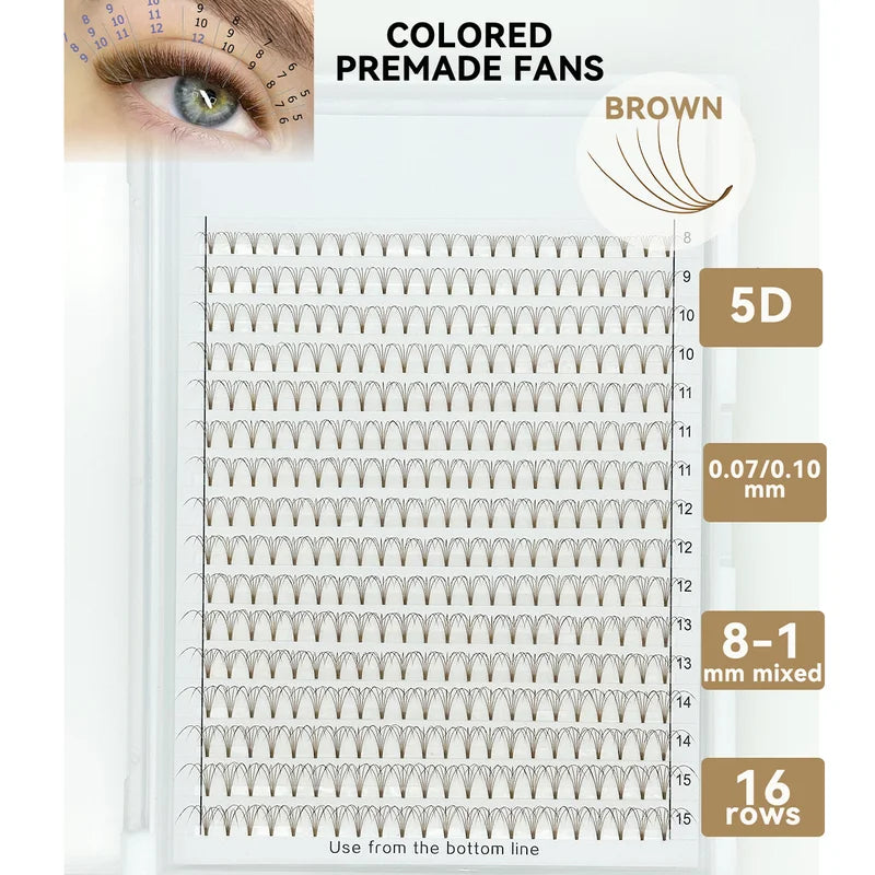 Colored Premade Volume Lash Fans 5D Short Stem D Curl 8-15mm Fluffy Eyelash Extensions