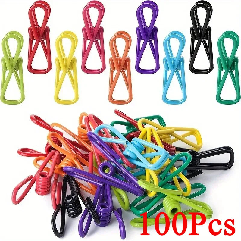 10-100Pcs Multi-Purpose Steel Chip Clips PVC-Coated Food & Clothes Clamp
