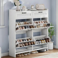 Wooden Shoe Cabinet with 2 Drawers - Space-Saving Entryway Storage