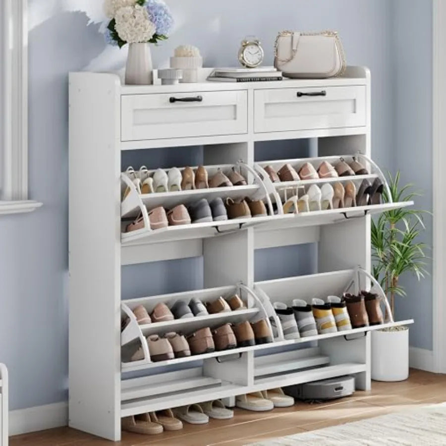 Wooden Shoe Cabinet with 2 Drawers - Space-Saving Entryway Storage