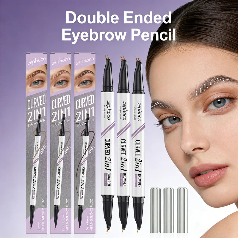 Waterproof Double Ended Eyebrow Pencil Set - 4 Colors, Smudge-Proof Eyeb Makeup Tool