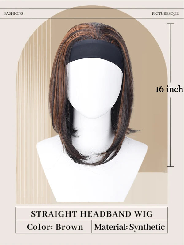 16 Inch Synthetic Headband Wig for Women - Ombre Brown Straight Bob Hair