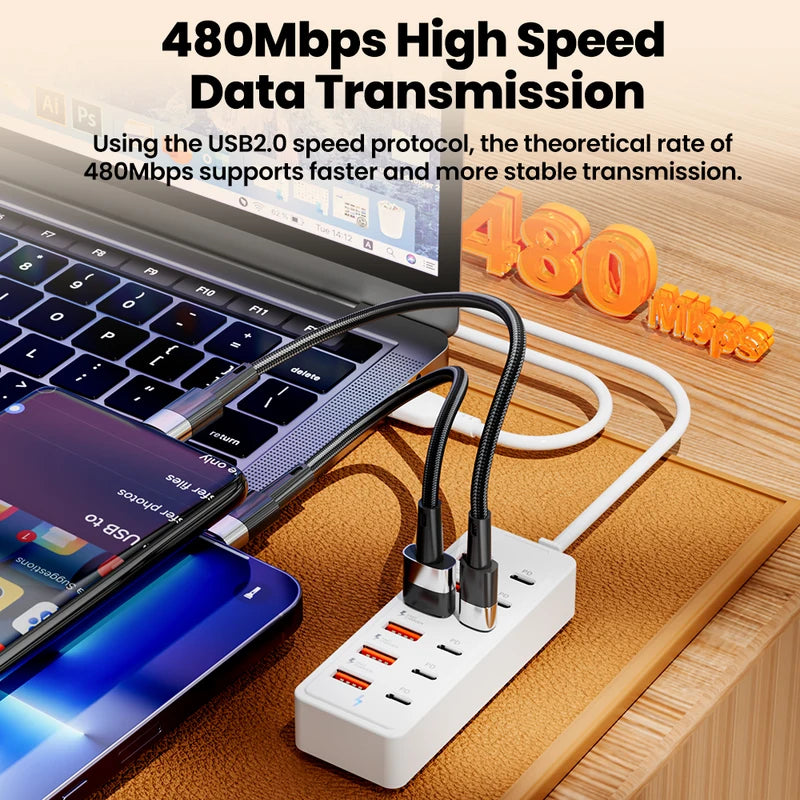 12-in-1 Power Strip with USB Charging Station Wall Mountable Fast Charger