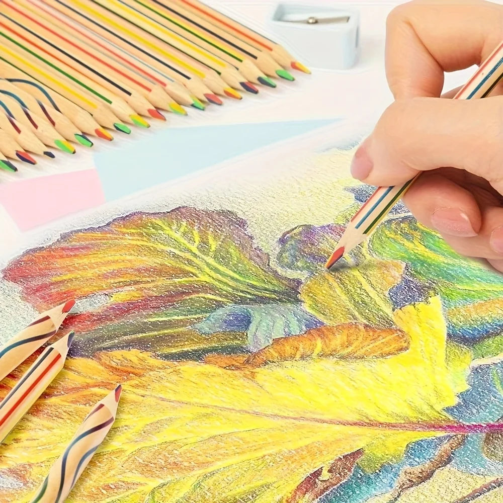 Rainbow Art Pen Set with Colored Pencils and Thick Lead for Professional Drawing