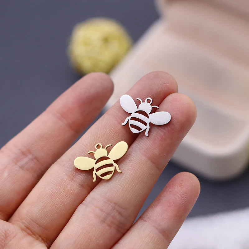 3Pcs DIY Jewelry Charms Set - Bee Cat Heart Clover Wolf Head Stainless Steel Pendants