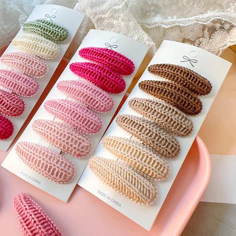Kids Cotton Alloy Hair Clips Set - Multiple Colors & Plaid Design