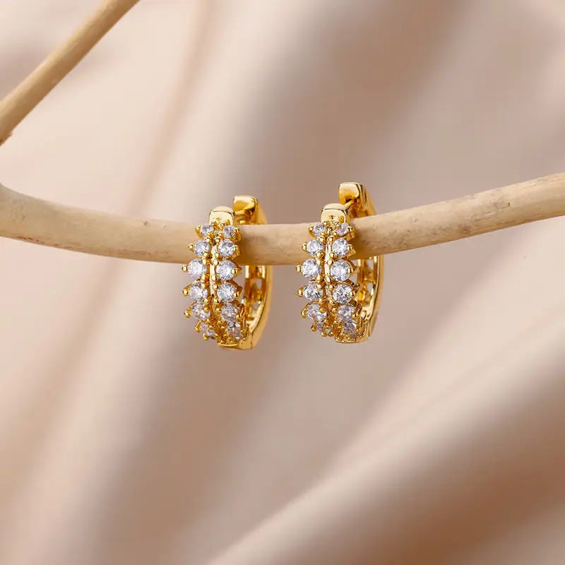 U Shape Cubic Zirconia Stud Earrings for Women Stainless Steel Geometric Jewelry